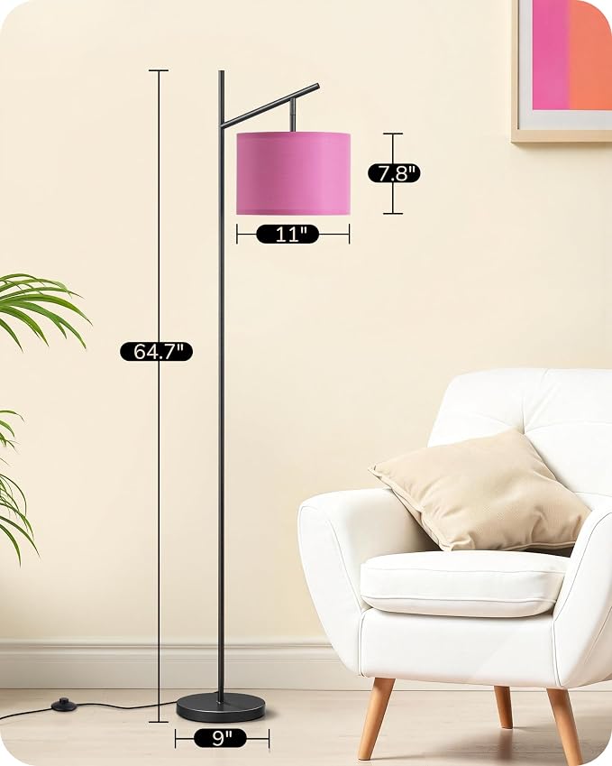 EDISHINE Pink Modern Floor Lamps for Living Room, 64.7" Arc Standing Lamp | 3CCT LED Bulb Included, Adjustable Linen Shade, Foot Switch, Tall Light for Office, Bedroom, Living Room