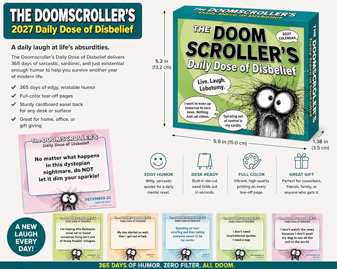 The Doomscroller's 2027 Daily Desk Calendar: Boxed Page-a-Day Calendar for Home and Office Organization with Full-Color Tear-Off Pages & Cardboard Easel