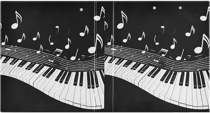 Aslsiy Kids 3 Ring Binder 1.5 Inch Piano Keys Musical Notes Girls Round Clipboard Binder Decorative Harcover Binders Organizer for Office School Supply