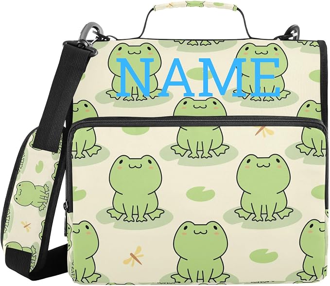 Personalized Cute Frog 3 D-Ring Binder Bag Zipper Organizer | Multi-Pocket with Handle and Detachable Shoulder Strap Holds 500 Sheets for School Office Supplies