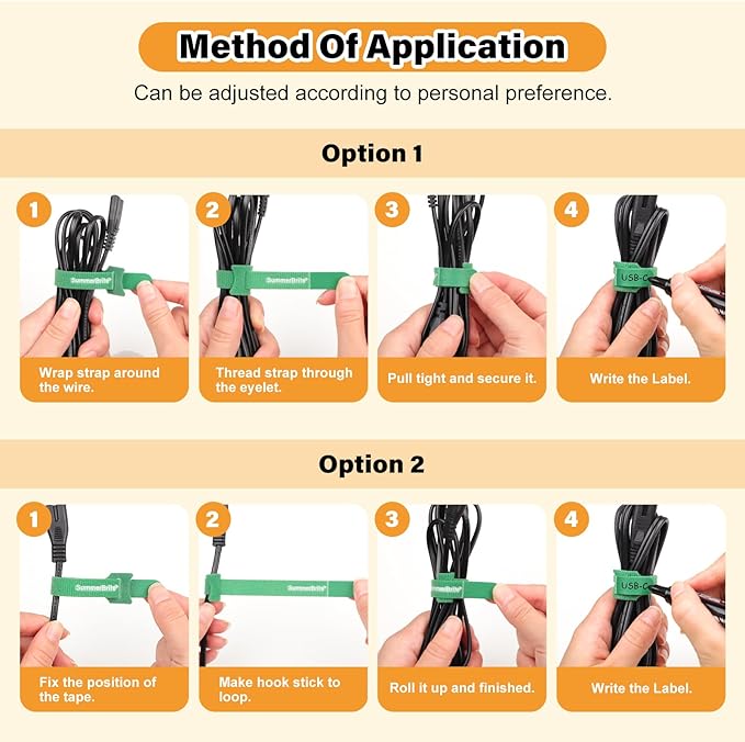 SummerBrite 70 Pack Multi-Color Cable Ties 6 Inch with Writable Labels, Reusable Cord Organizer Straps, Hook & Loop Wire Management for Identifying Electronics, Charging Cables, Home Office & PC