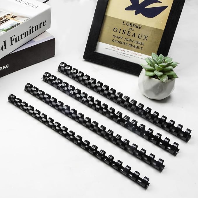 Rayson CR16202225BK Plastic Binding Combs 5/8 in. 13/16in, 7/8in, 1in, 19-Ring Letter Size, Black Comb Binding Spines, Multi-Size Pack of 40