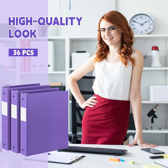 Skyygemm 36 Pack 1 Inch 3 Ring Plastic Binders, Bulk Flexible PP Binders for Classroom & School Supplies, Letter Size 8.5 x 11, Holds 240 Sheets with Interior Pocket (Purple)