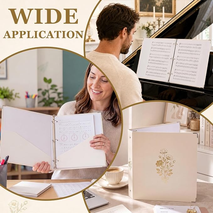 ReliThick 8 Pcs Aesthetic 3 Ring Binders, 1 Inch with Pockets,Beige | Paper Covers, 175 Sheet Capacity, 2 Inner Pockets, Organizer for 8.5" x 11" Letter Size, School, Office, Home,Floral Color