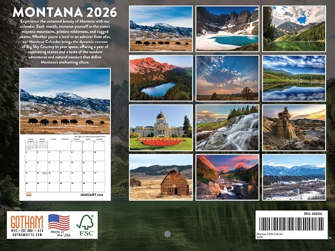 Montana Calendar 2026 Wall 12 Month Monthly MT Scenic Souvenirs Themed Gifts | American Made In The USA