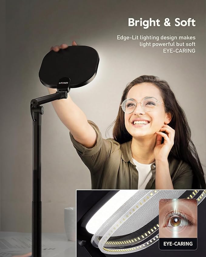 Tall LED Desk Lamps with Base, Edge-Lit Eye-Care, 50 Light Modes | 40" Height, Dimmable & Flexible, CRI>97.8, Memory and Timer Func, Stable Metal Base for Home Office, Video Calls & Drafting