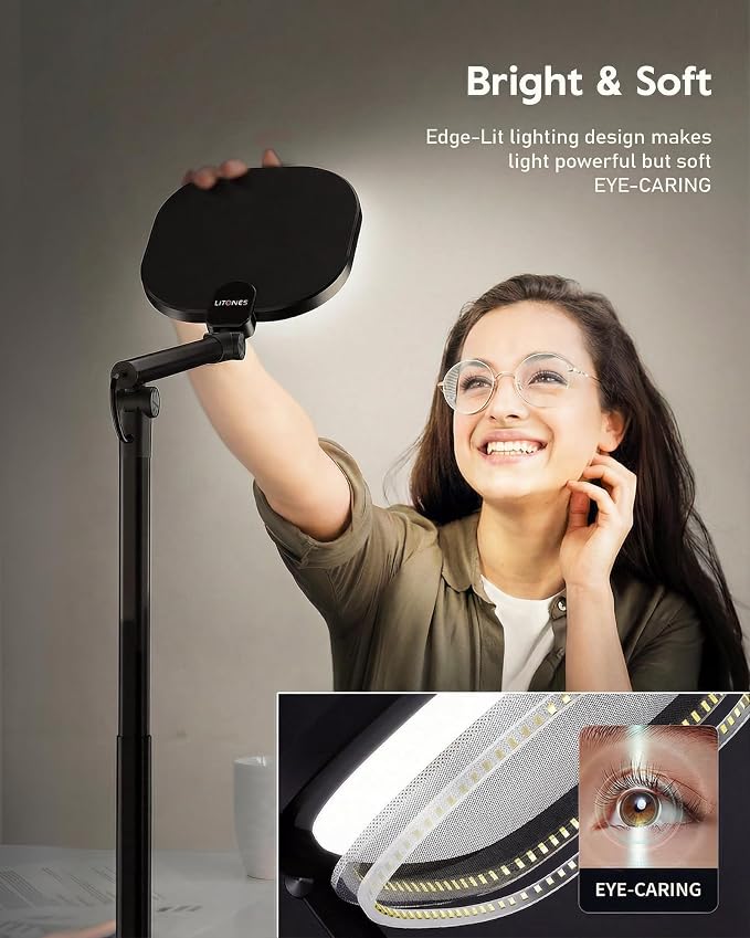 Tall LED Desk Lamps Home Office, Edge-Lit Eye-Care, 50 Light Modes | 40", Dimmable & Flexible, CRI>97.8, Memory and Timer Func, Stable Metal Base, Desk Lights for Home Office, Video Calls, Task
