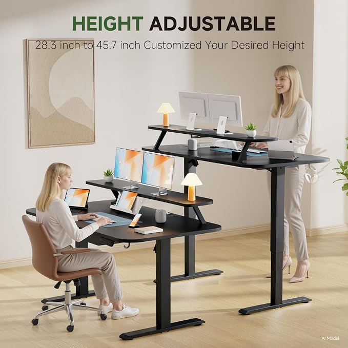 GTPLAYER Electric Standing Desk with Drawers, 48 x 24 Inches Height Adjustable Computer Desk with Monitor Stand, Laptop Stand, Sit Stand up Desk with Memory Preset for Home, Office, Black