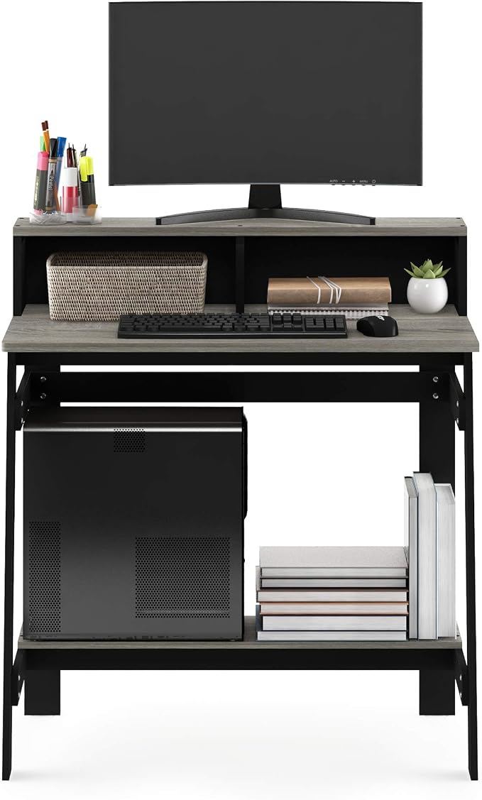 Furinno Simplistic A Frame Computer Desk, Black/French Oak Grey | with Monitor Stand, A Frame Computer Desk, Office Desk, for Home Office, Bedroom, Study Room, Dorm