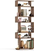 Tangkula 6-Tier S-Shaped Bookshelf, 64" Freestanding Geometric Bookcase, Home Office Wood Storage Shelf with Anti-Toppling Device, Room Divider Display Rack for Study, Living Room (1, Rustic Brown)