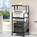 Arbuxzuy 4 Tier Stand with Storage Shelf, Tall Mobile Printer Table for Home Office, Adjustable Stands for Heat Press Scanner Fax (Black)