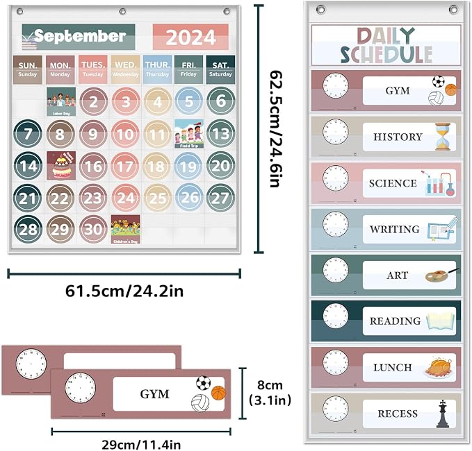 Boczif Monthly Classroom Calendar Pocket Chart (White Calendar+Schedule)