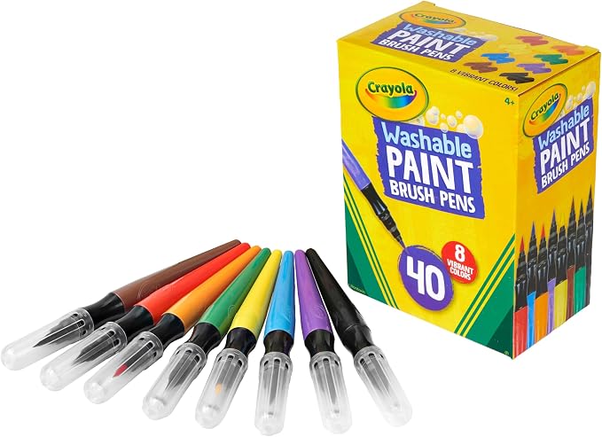 Crayola No-Drip Paint Brush Pens, Assorted Colors Set, 40 Count, Creative Gift for Kids and Teens