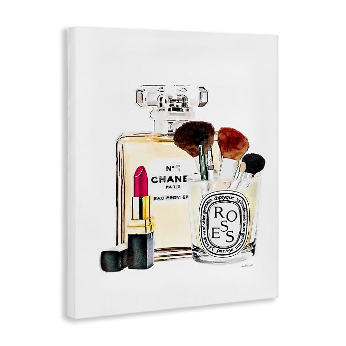 Fashion Makeup Perfume Lipstick Still Life, 30 x 40 Inch Canvas Wall Art | Stupell Industries · By Amanda Greenwood · Ready to hang · Fashion inspired decor · Made in USA