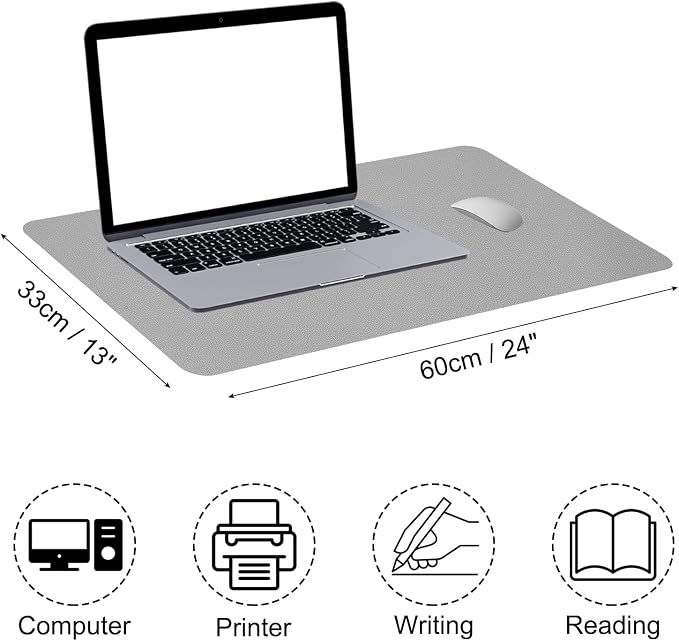 PATIKIL Desk Mat, 24"x13" Non-Slip Waterproof PU Leather Desk Pad Dual Sided for Office & Home, Light Grey