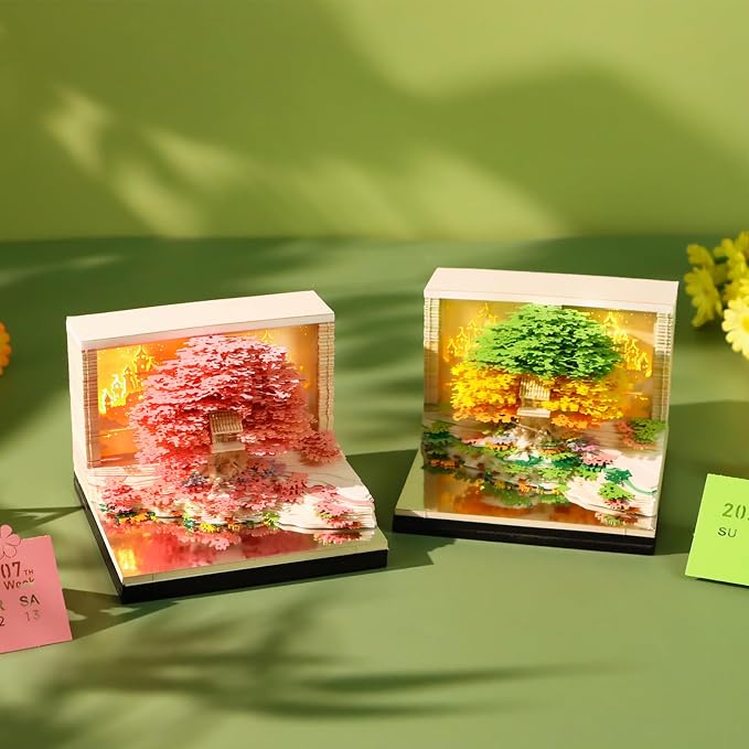 3D Time Piece Calendar, 2027 Desk Calendar With LED Light, 3d Tree Memo Pad Creative Desk Calendar, Christmas Gift for Colleague Friend, Desktop Decoration