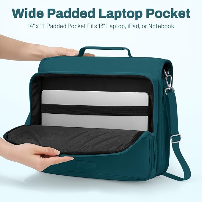 SUNEE Zipper Binder 3 Ring 2-Inch in Dark Teal-Green Features a Shoulder Strap, 13 Inch Laptop Pocket, with Multiple Storage Pockets. Ideal Organizer for Middle School Students