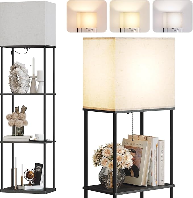 SUNMORY Large Size Floor Lamp with Shelves, Standing Lamps for Living Room | 3 CCT LED Bulb Include, 4-Tier Display Bookshelf, 63" Tall Corner Shelf Lamp, Modern Style for Bedroom, Office, Home Decor