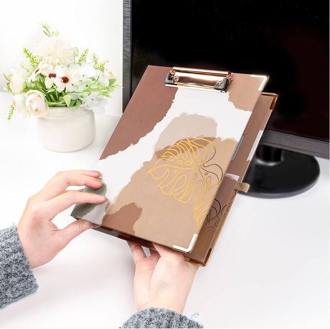 EYROZILL Mini 3 Ring Binder, 5.5" x 8.5", 1 Inch with Pockets, Binder Clipboard for Hair Style Client, Legal Case, Law Reference, Artist Portfolio (Brown Impression)