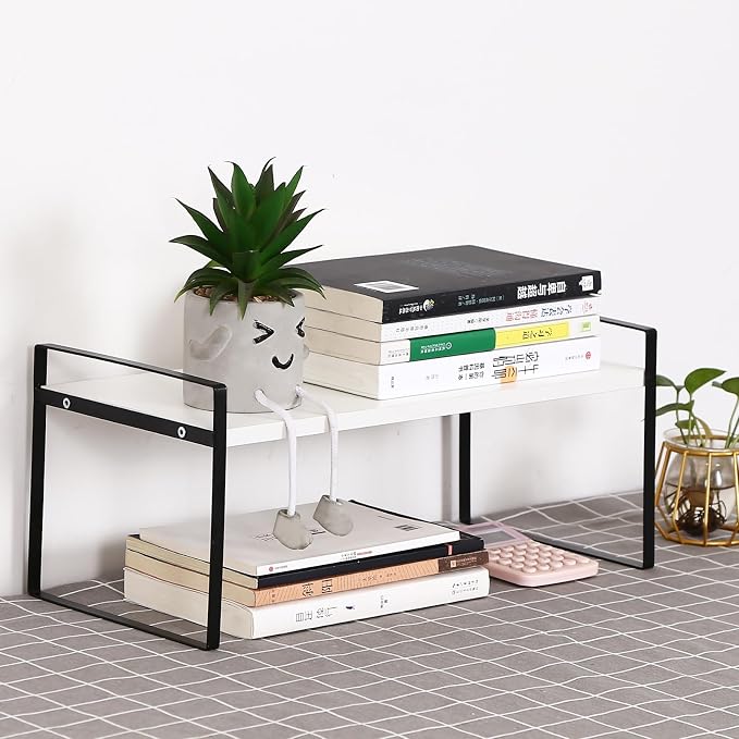 YGYQZ Desk Shelf Organizer for Top of Desk, 1-Tier Desktop Bookshelf, Black & White