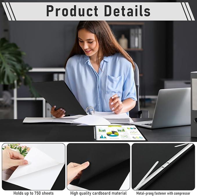 Resurhang 60 Pcs 11x17 Inch Pressboard Report Cover, 3" Capacity Presentation Binder Folder with Metal Prong Paper Fastener to Neatly Bind Reports Proposals Transcripts, Other Documents (Black)