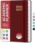 Taja Planner 2026-2027, Jul 2026-Jun 2027 Monthly & Weekly Calendar Book | 8.5" x 11", Hardcover Academic Calendar with Tabs, Teacher Student Agenda Book for School Office Supplies - Burgundy