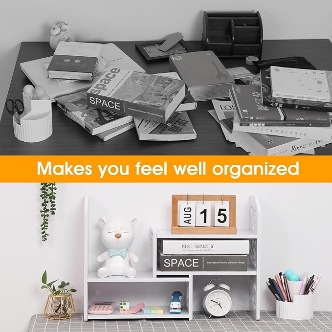 YGYQZ Desk Shelves Desktop Orgnizer Shelf-White Office Organization for Top of Adjustable Desk Organizers and Corner Bookshelf Table Top Shelving Small Hutch Decorations for Women Office