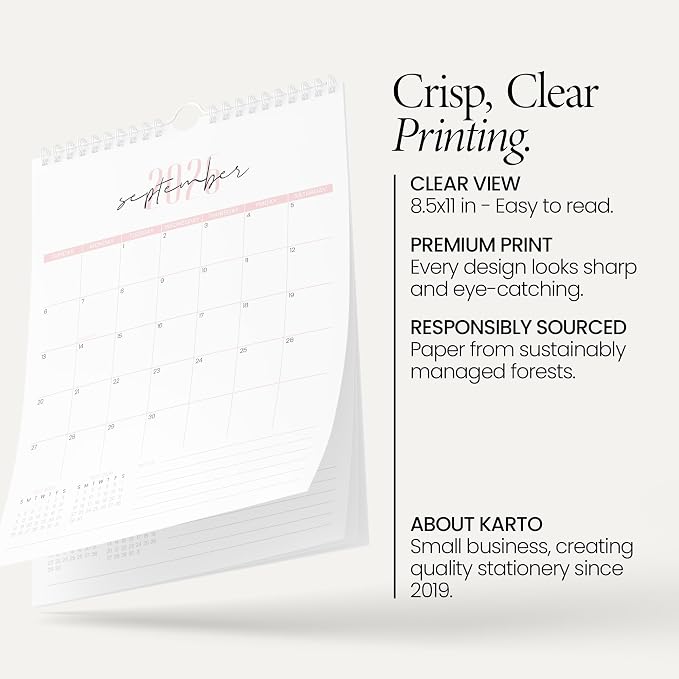 Karto Wall Calendar 2026-2027 8.5x11 in - Two Font Pink | July 2026 to December 2027, Vertical, Boosts Productivity, Easy Monthly Planning