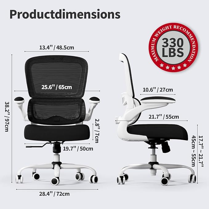 TRALT Office Chair - Ergonomic Desk Chair with Adjustable Lumbar Support, Mesh Computer Chair, Executive Chair for Home Office Comfortable Lumbar Support (1, White+Black)