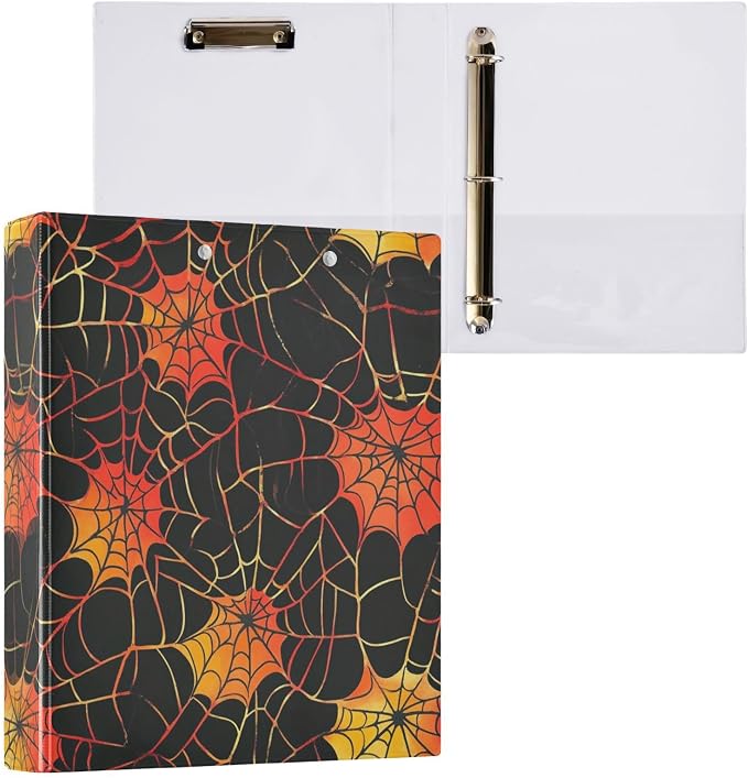 Spider Web Pattern Orange 3 Ring Binders 1.5 Inch Round Rings Clear View Three Ring Binders Versatile Binder for Work School Office Supply 1 Pack