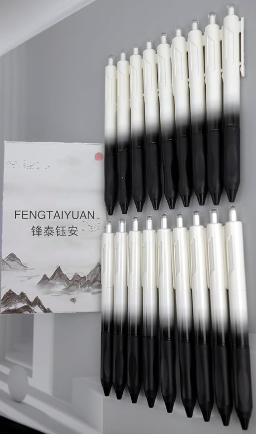 Fengtaiyuan Retractable Gel Pens, 0.5mm ST Precision Tip Quick Dry Black Ink, Gradient Black Barrel with Triangular Silicone Non-Slip Grip, Ergonomic Smooth Pens for Exam School Office [Pack of 18]
