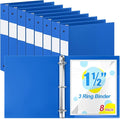 Henoyso 8 Pcs 1.5 Inch 3 Ring Binders, Letter Size,Blue | Binders Bulk, Holds 350 Sheets, Round Rings, Durable Flexible PP Plastic Covers, Pockets Labels, School Office Supplies