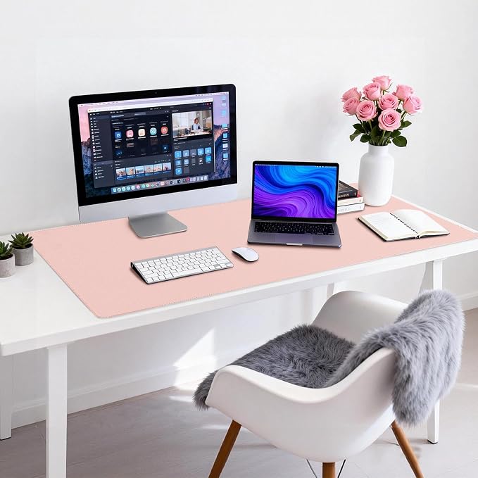 Leather Desk Pad Protector, Office Desk Mat, Large Mouse Pad, Non-Slip PU Leather Desk Blotter, Waterproof Computer Desk Writing Pad for Office and Home (Light Pink, 47.2" x 23.6")