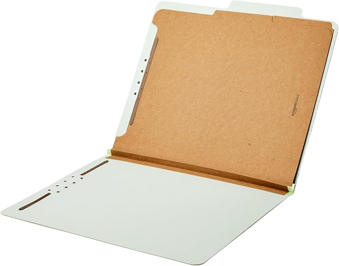 Amazon Basics Sturdy Pressboard Classification File Folders with Fasteners, Dividers, 2" Expansion for Documents Organization, 11.97 x 10.55 inch, Green, 20-Pack