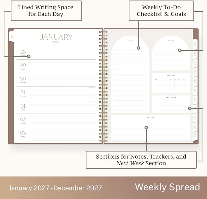 Blue Sky Life Note It 2027 Weekly & Monthly Planner, 8.5"x11", Solid Latte