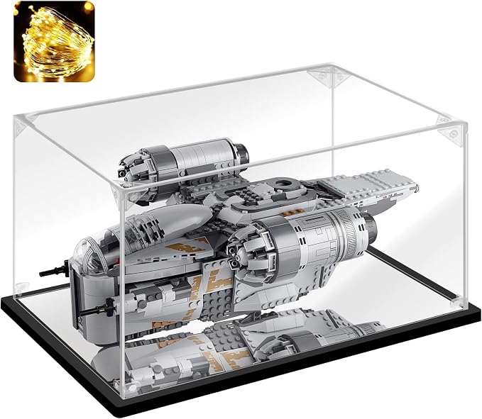 Acrylic Display Case for Collectibles - Assemble Display Box for Lego 75292 Model Toys - Clear Case for Display Football Trophy Figures - Showcase (Black, 17.7x13.8x7.9 inch)