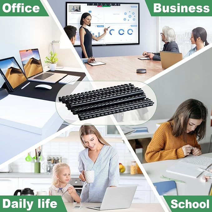 HOUYEE 100 Pack 3/8 Inch Plastic Binding Combs Spines, 19 Rings, Black | 10mm Binder Combs for Letter Size Paper, 60 Sheets Capacity , for Book Binder Office School Supplies