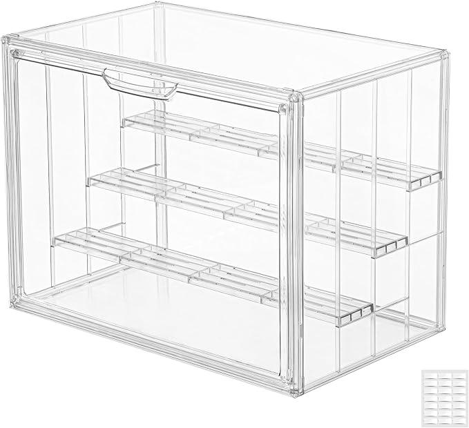 Acrylic Display Case for Collectibles, 4 Tier Figure Display Box | 3 Movable Dividers, Magnetic Door for Easy Access, Clear Showcase, Easy Assembly, Stable Stacking, Wide Handle, Dustproof