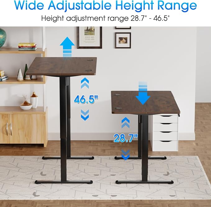PayLessHere 48 Inch Electric Standing Desk Computer Desk with Large Space and Headphone Holder Office Desk with Electric Lifting and 2 Memory Function for Office Meeting Room,Brown