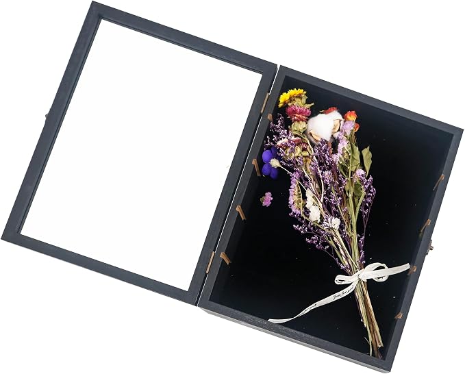 Shadow Box with Shelves, Black 11x14 Deep Memory Shadow Box Display Case for Trinket ,Keepsake Collectibles, Coins Military Medals Pins Wedding Flowers