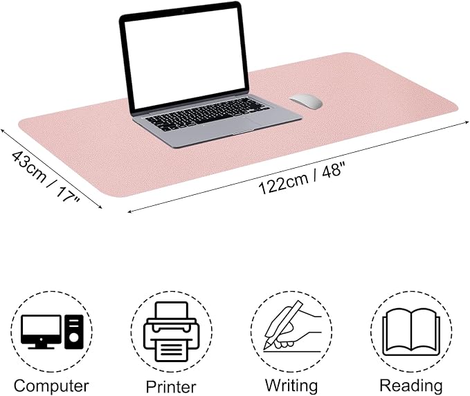 Patikil Desk Mat, 48""x17" Non-Slip Waterproof PU Leather Desk Pad Dual Sided Home Work Study, Light Pink