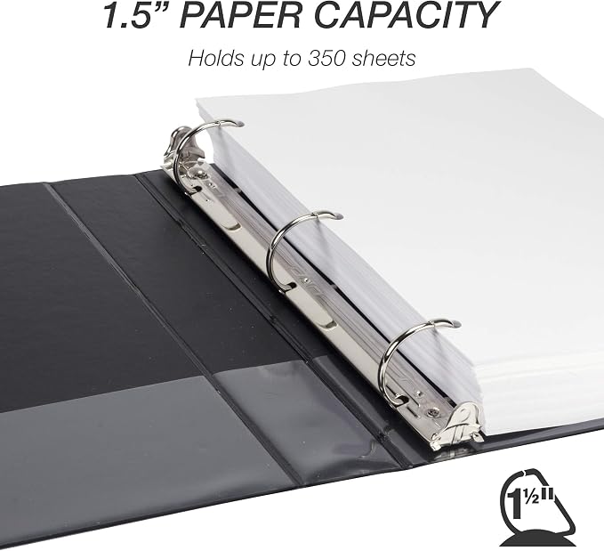 Samsill Durable 1.5 inch 3 Ring Binder, D Ring Binder, 100% Recycled Chipboard, Black, 12 Pack