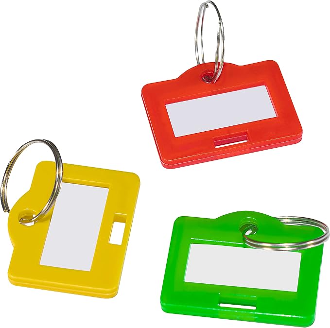 Barska Multi-Purpose Key Tags with Write-On Labels & Ring Holders - 100 Small Colored Tags- Key Chain Labels - Keychain tag- Id tag- Plastic Key Tags - Key Tags with Labels and Rings - Keytags