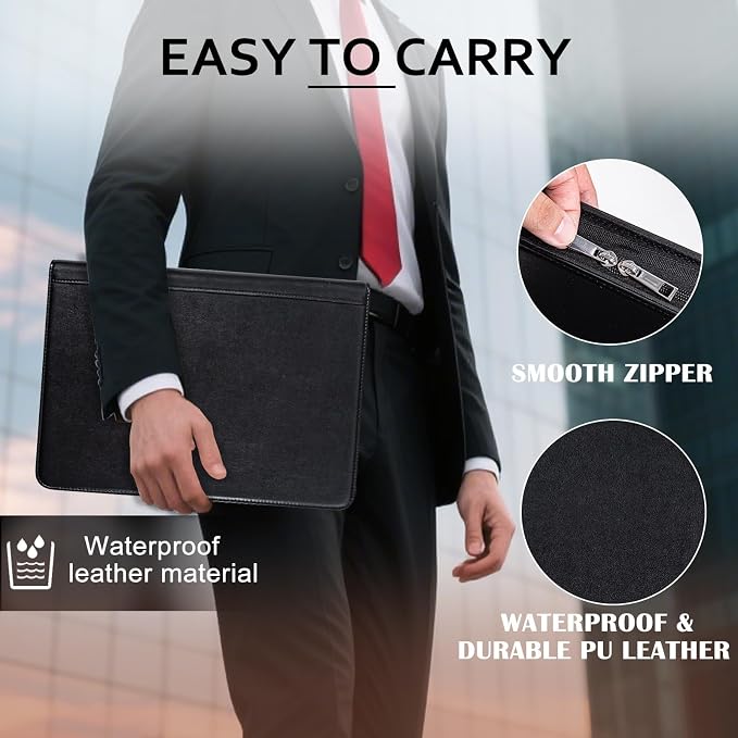Calfinder Personalized Padfolios Portfolio Binder,3 Ring Leather Binder with Zipper,Professional Padfolios for Women&Men, Portfolio Organizer for Business,Work,School