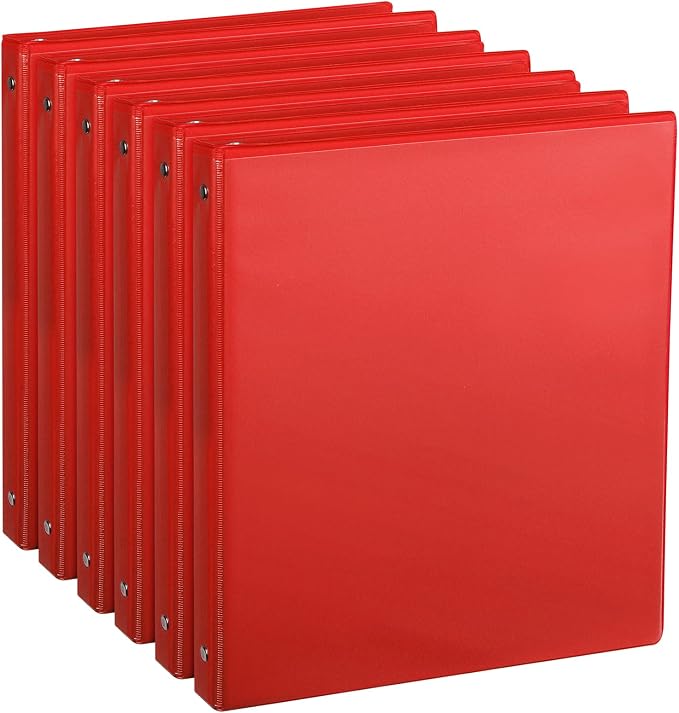 CIXILDTS 0.5-inch Round Ring Binder, Durable 1/2" 3 Ring Binder Fit Letter Size Paper, Red, 6-Pack