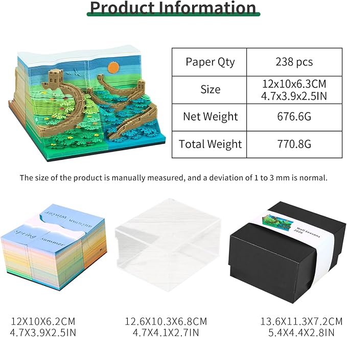 3D Time Piece Calendar, 2027 Desk Calendar With LED Light, 3d Tree Memo Pad Creative Desk Calendar, Christmas Gift for Colleague Friend, Desktop Decoration (Four Seasons)