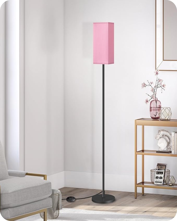 Floor Lamp, Pole with Foot Switch, Modern Standing Lamp Shade, Minimalist Freestanding Lamp (Bulb Not Included), for Living Room, Bedroom Office ETL Listed, Black and Pink P07LD05