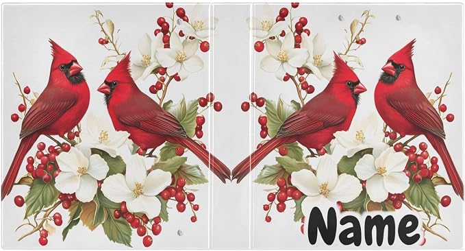Custom 3 Ring Binder Red Cardinal Flowers Berries 1.5" Round Ring Binders Personalized Name View Binder with 200 Sheet for Kids School Supplies Women Men Office, 1 Pack
