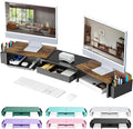 gianotter Dual Monitor Stand Riser With Drawer and 2 Pen Holders | Wood Computer Monitor Stand Desk Organizer and Accessories Desk Shelf for Top of Desk (Wood)