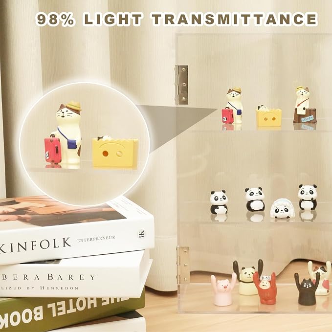 3 Shelf Locking Display Case with Key, Acrylic Countertop Cabinet | Clear dustproof lockable showcase, vitrinas para colecciones, small case for figurine, jewelry, bobblehead, perfume, knife